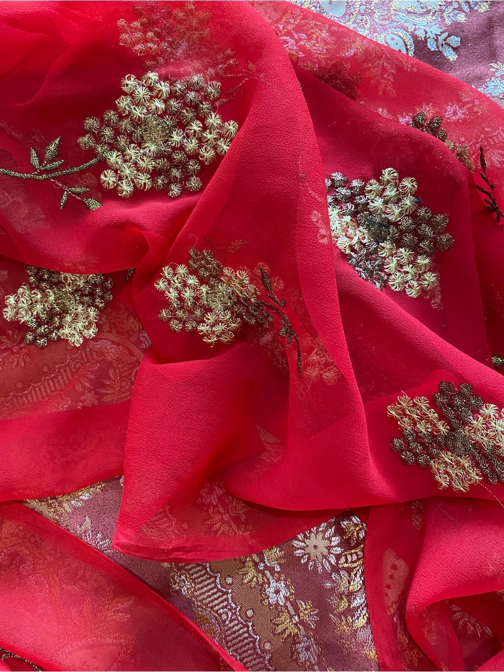 Red Floral Embroidered Sheer Scarf Wrap or dupata - Picture 5 of 8